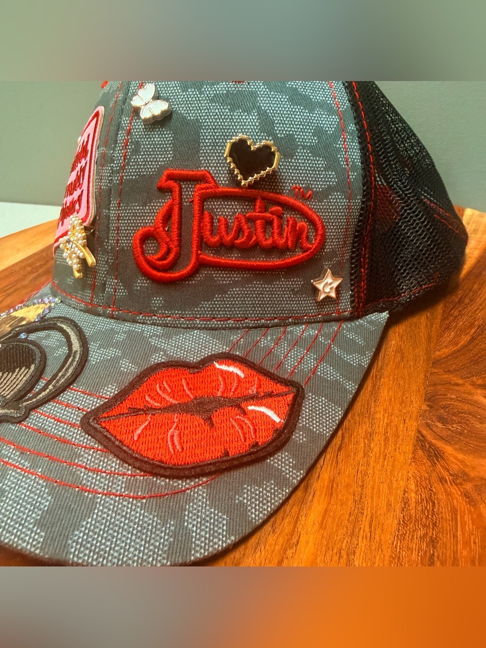 Handmade Upcycled Justin Trucker Hat | Western Glam Bling Cap | One Size